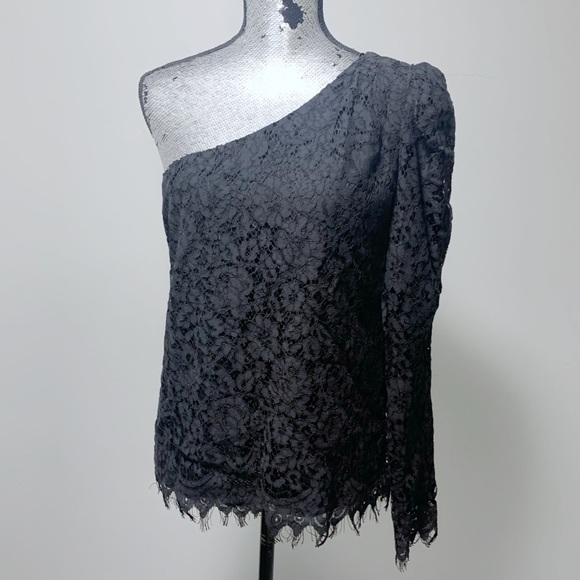 NWT Leyden Asymmetric Lace Floral Top - L / Black - Picture 3 of 6
